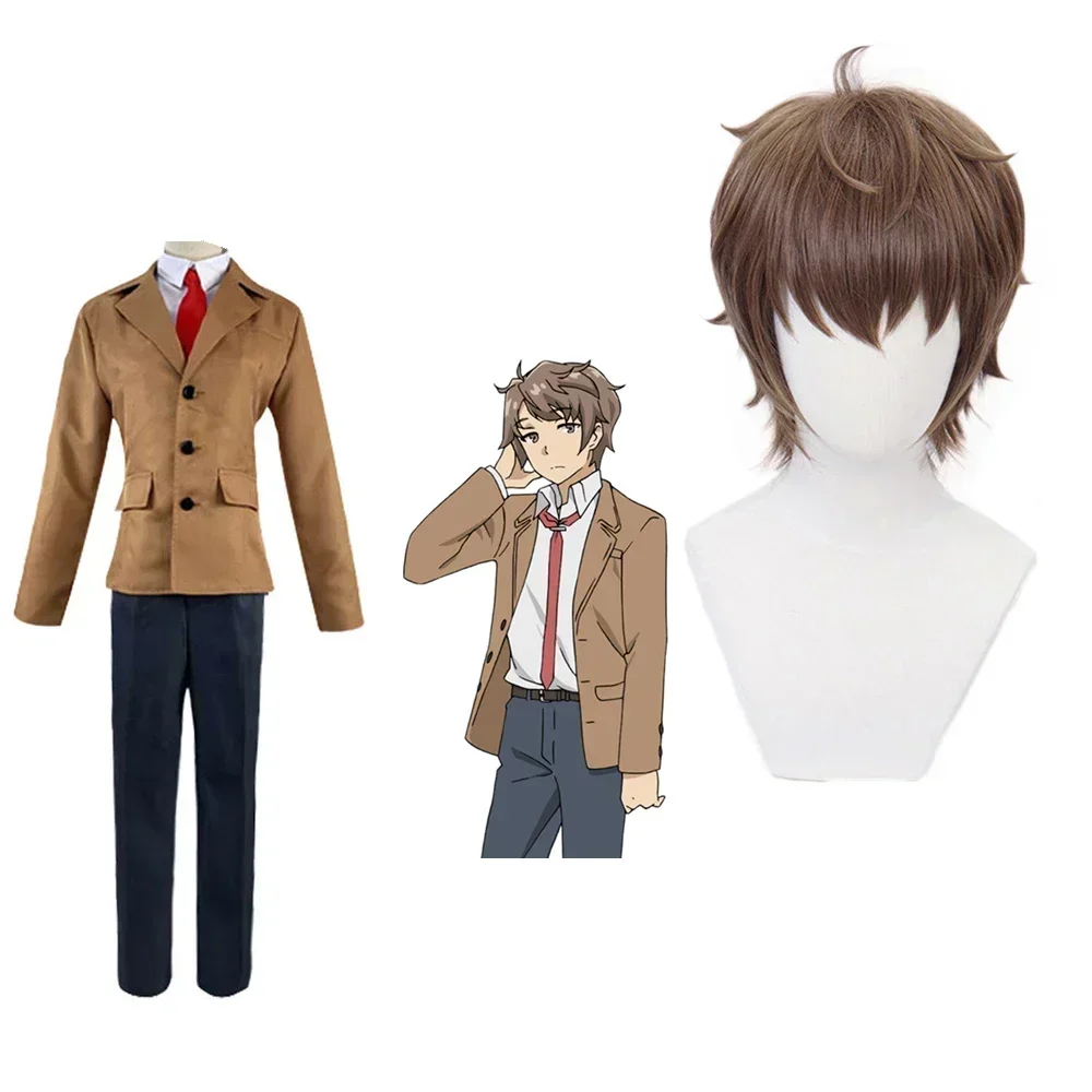 Фото Rascal Does Not Dream Of Bunny Girl Senpai Мужские костюмы для косплея Адзусагавы Сакуты, коричневые парики Адзусагавы Сакуты. №1