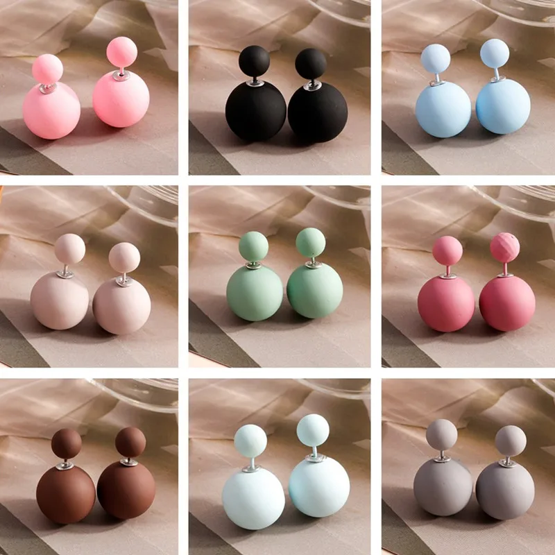 Candy Colors Pearl Stud Earrings for Women Jewelry Cute Double Sided Big Beaded Ball Earrings Girls Party Jewelry Broncos Gifts