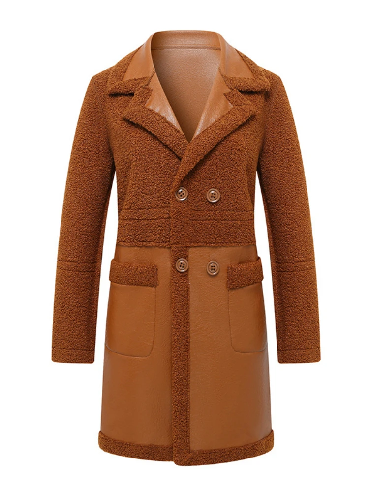 

FTLZZ новое осенне-зимнее женское модное толстое теплое двухстороннее пальто из искусственной кожи Женская Повседневная двубортная куртка из искусственной овечьей кожи с отворотом