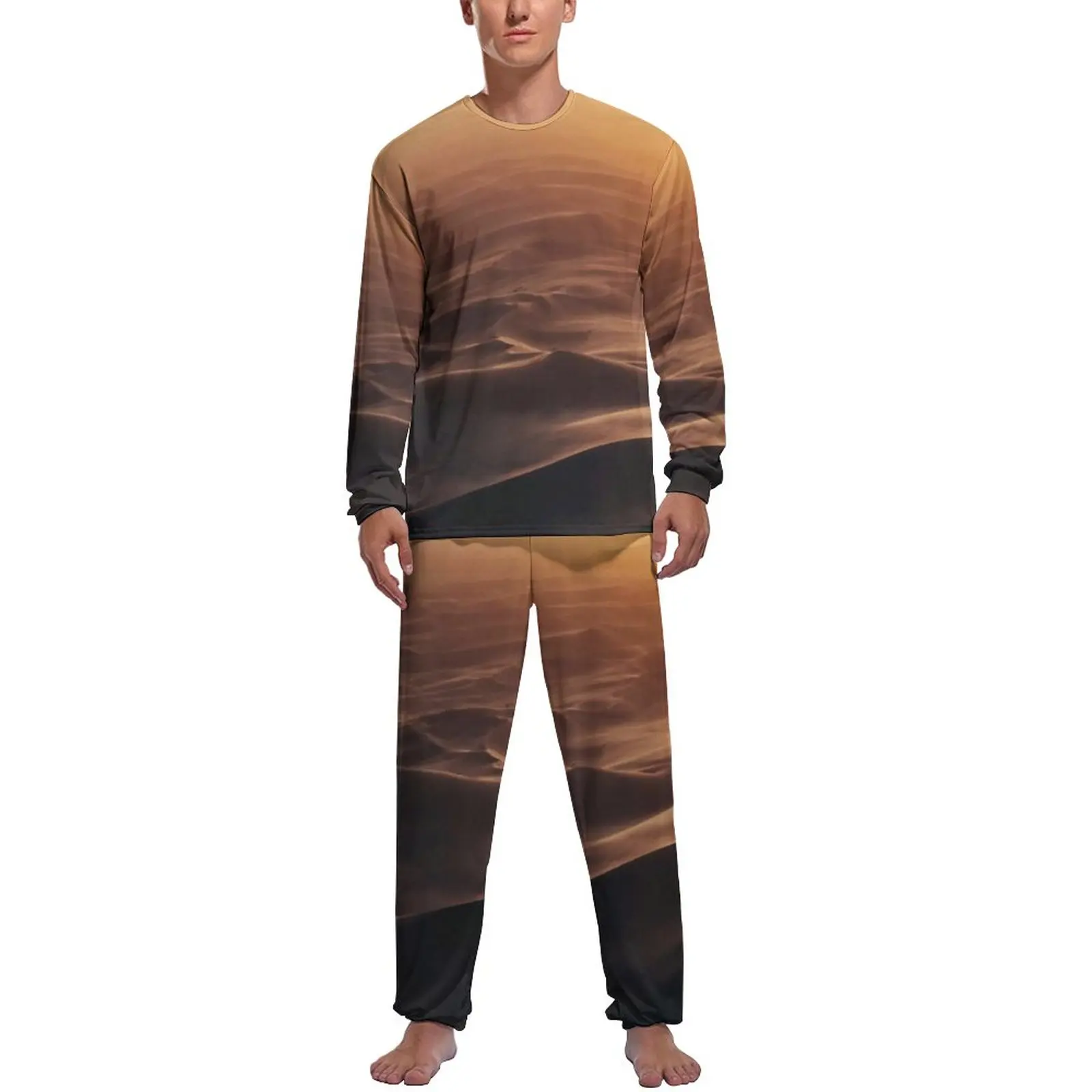 Desert Print Pajamas Men Skeleton Coast Fashion Nightwear Spring Long Sleeves 2 Pieces Casual Graphic Pajama Sets
