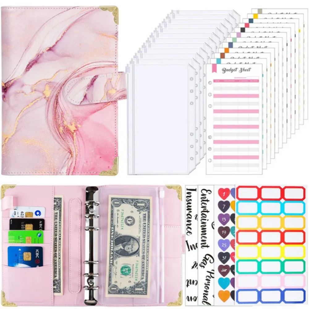 

A6 PU Leather Notebook Budget Planner Binder Organizer Cash Envelopes Wallet Binder Cover Binder Pockets Expense Budget Sheets