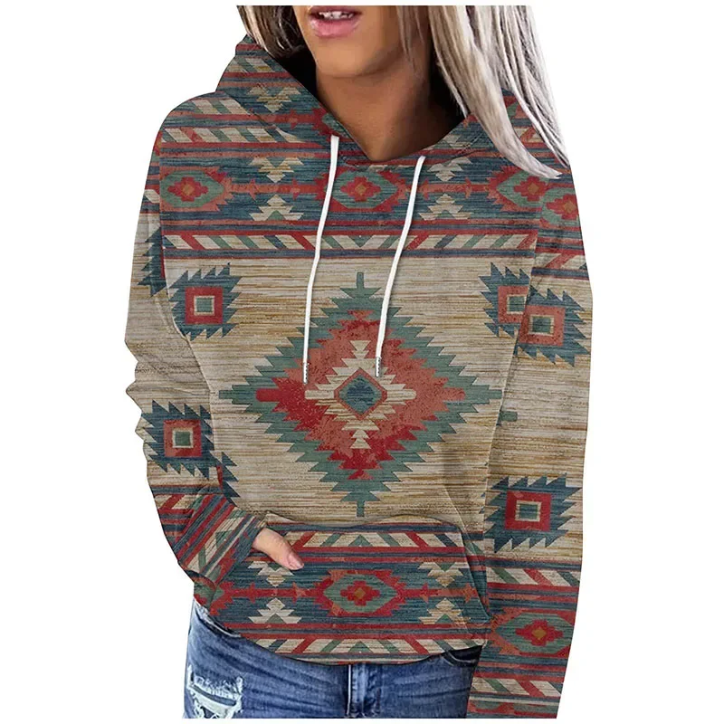 Осенние топы в западном этническом стиле толстовки с 3D принтом женские модные