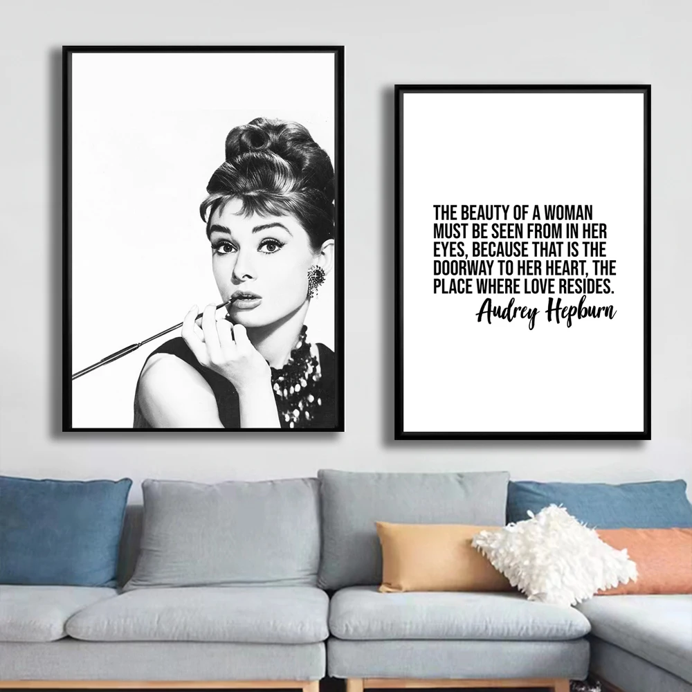 

Black White Wall Art Print Audrey Hepburn Poster Hepburn Vintage Wall Art Canvas Painting for Living Room Bedroom Home Decor