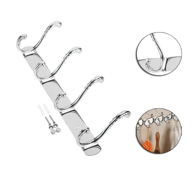 

MroMax 1/2PCS Row Hooks Stainless Steel Polishing 250/350/450/550*50*122*70mm Double Hole 3/4/5/6 Hooks Door Wall Hook Hardware