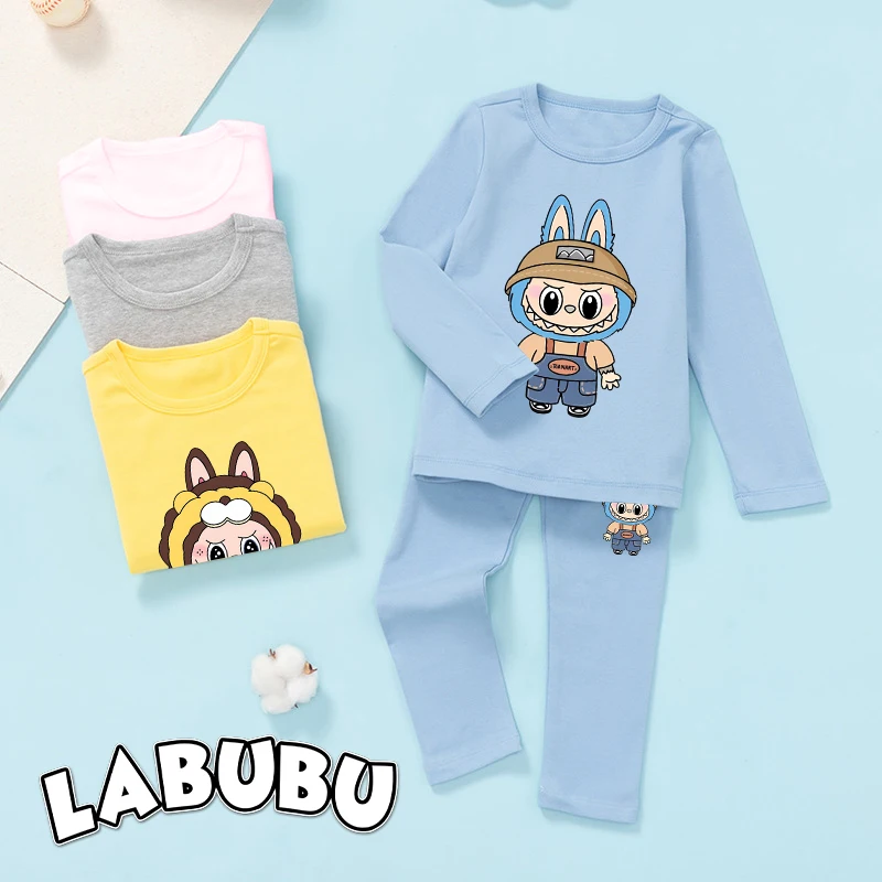 Labubu футболка с длинными рукавами и брюками модный детский пижамный костюм для