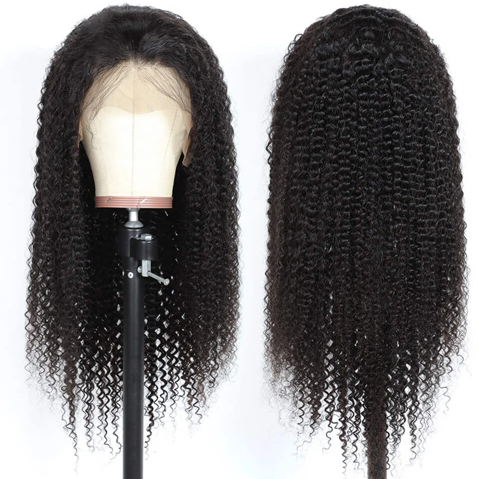 180%Density 26Inch Natural Black Long Kinky Curly Soft Free Part Lace Front Wig For Black Women With Baby Hair Natural Hairline images - 3