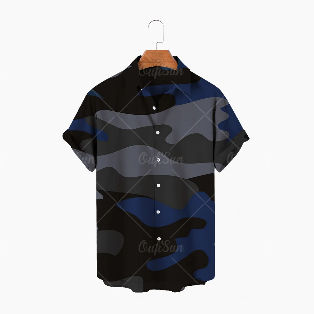 

2022 Men's Shirt Men's Hawaiian Casual One Button Shirt Camo Print Short Sleeve Beach Tops Camicias