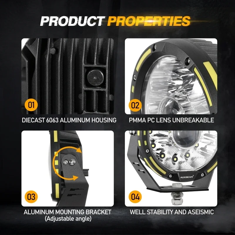 Auxbeam 7-дюймовый/9-дюймовый круглый светодиодный точечный луч рабочий фонарь с