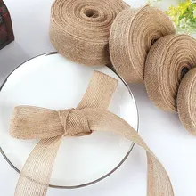 Natural Vintage Jute Burlap Ribbon Roll Yellow Linen Rope DIY Decorative Party Bow Christmas Handmade Fishing Line Packaging