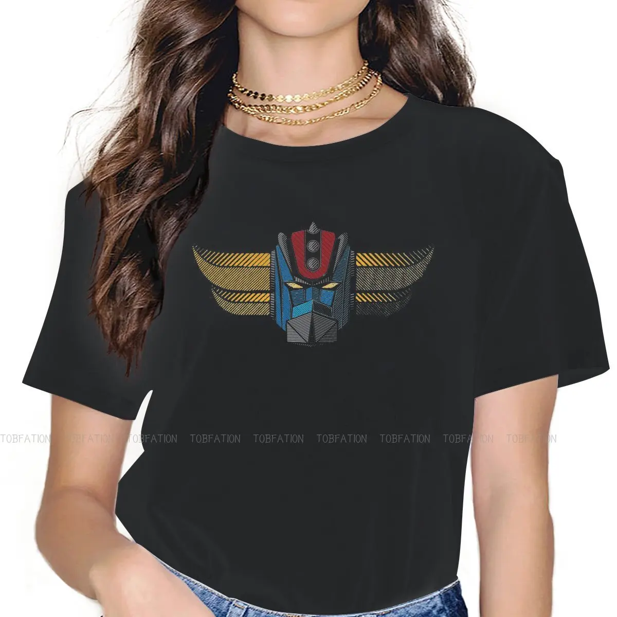 

Широкие классические женские футболки 091b, НЛО, робот, гольдрейк, грендак, аниме, женская одежда, размера плюс, хлопок, графика, короткий рукав