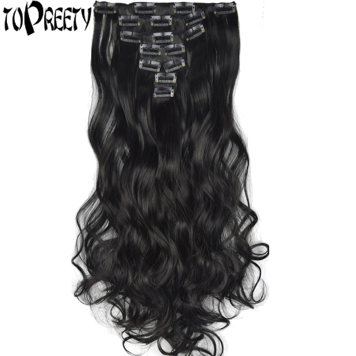 Heat Resistant Synthetic Fiber 130gr Body Wave Clip in hair Extensions 7008