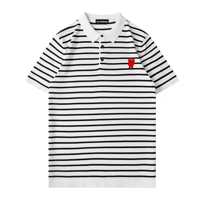 

Summer Pullover Sweater Men's Polo Love Stripe Design Luxury New Product Button Short Sleeve Men's Casual Fashion Top Ami My08
