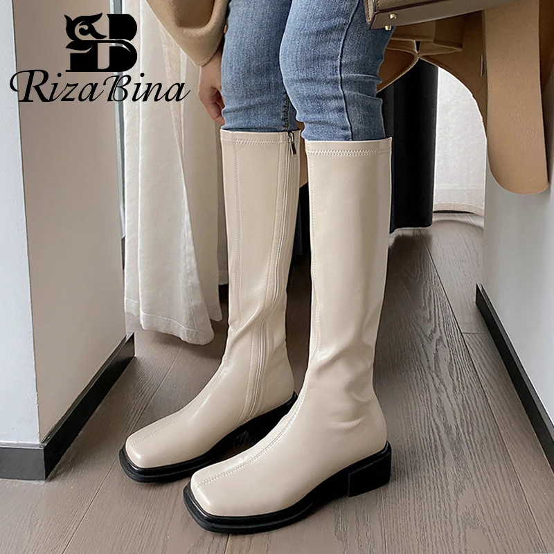 

RIZABINA Women'S Long Boots Genuine Leather Shoes Square Toe 2023 New Knee Boots Ins Fashion Female Footwear Size 34-40