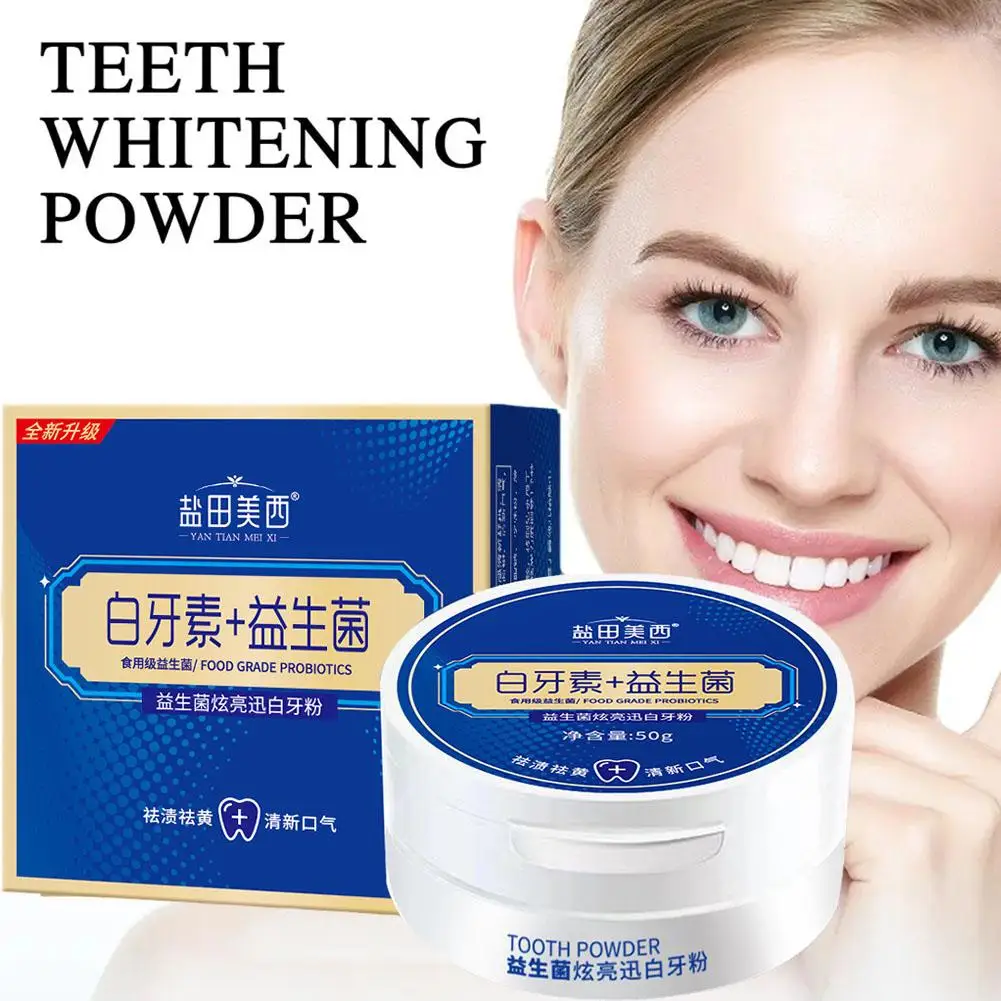 

Probiotics Teeth Whitening Powder Remove Plaque Smoke Cleaning Bleaching Fresh Tools Stains Care Dental Breath Hygiene 50g P8N3