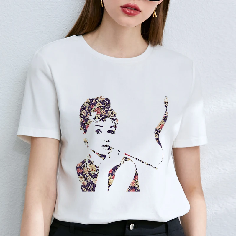

Audrey Hepburn Graphic Print T-shirt Women Summer Vintage Vogue Streetwear Tshirt Harajuku Aesthetic White Tops Female T Shirt