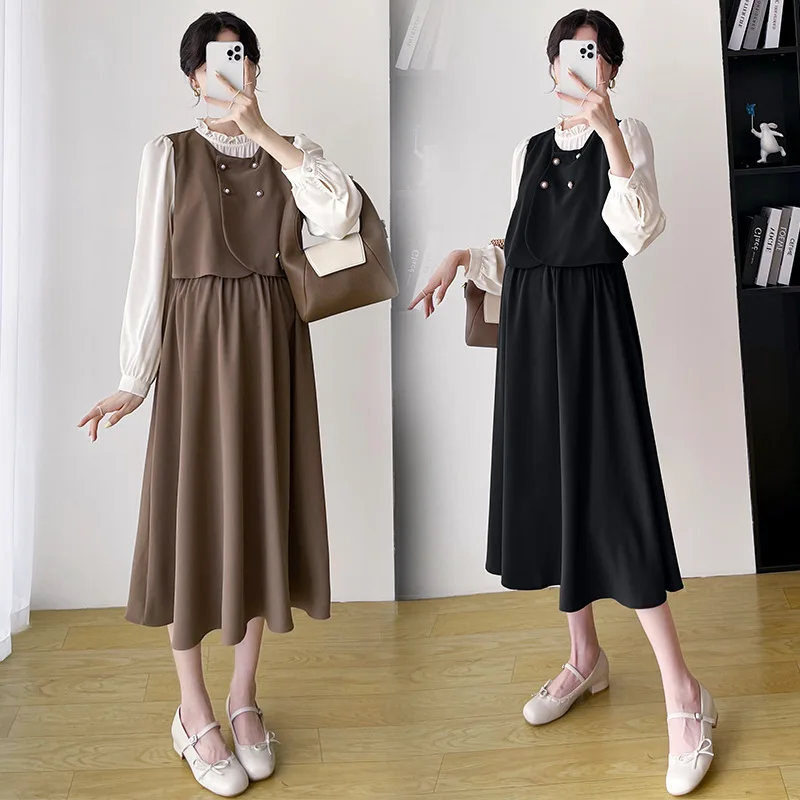 

Платье для беременных весна-осень с длинным рукавом сшивка имитация двух частей Одежда для беременных элегантная одежда для беременных