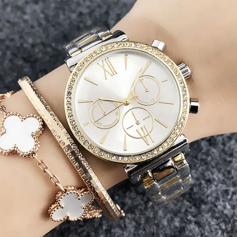 Brand Wrist Watches Women Girl Ladies Crystal Style Quartz Casual Steel Metal Band Clock m47