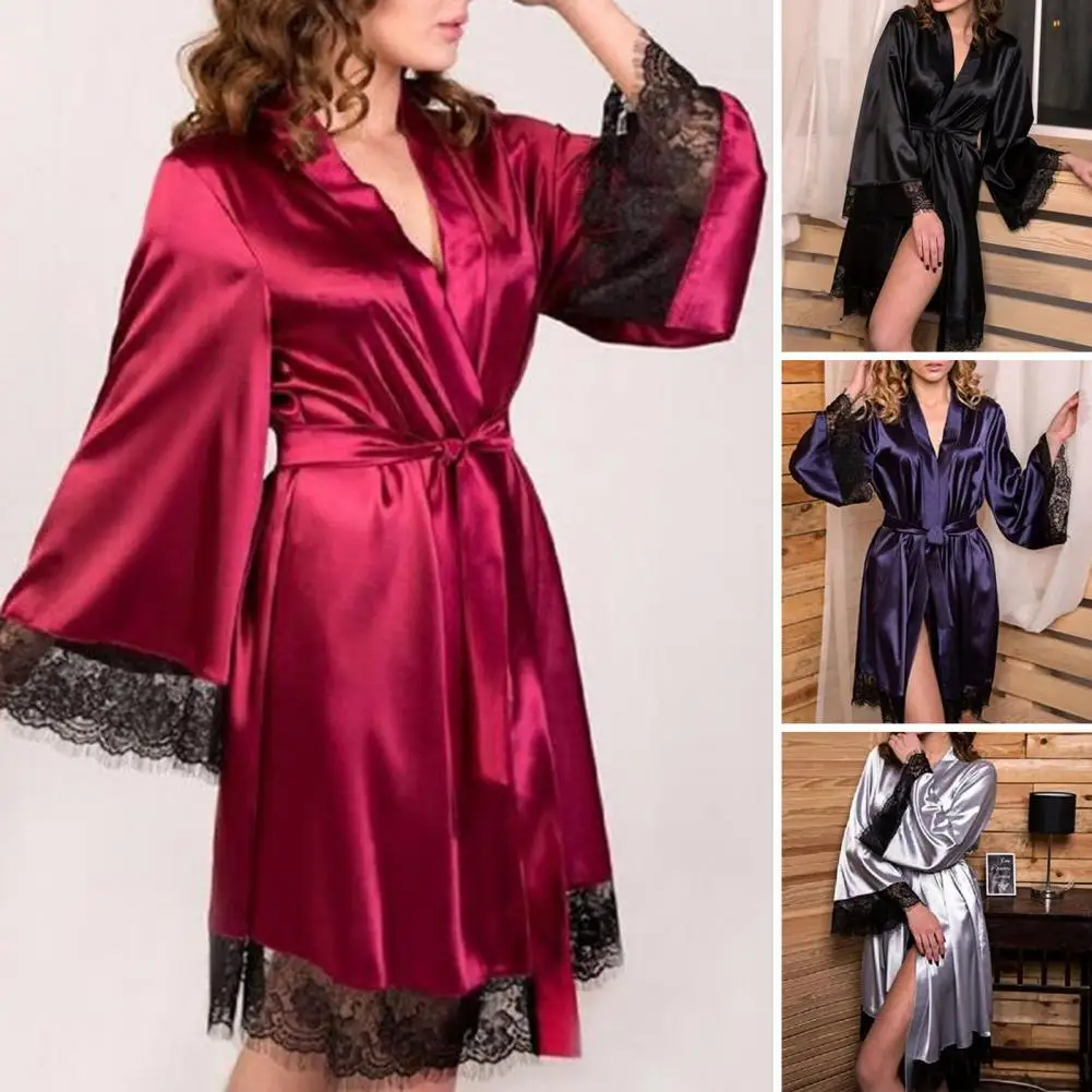 

Sexy Women Dressing Sleep Robes Bride Bridesmaid Summer Short V Neck Ladies Sexy Lace Bath Sleepwear Nightgown