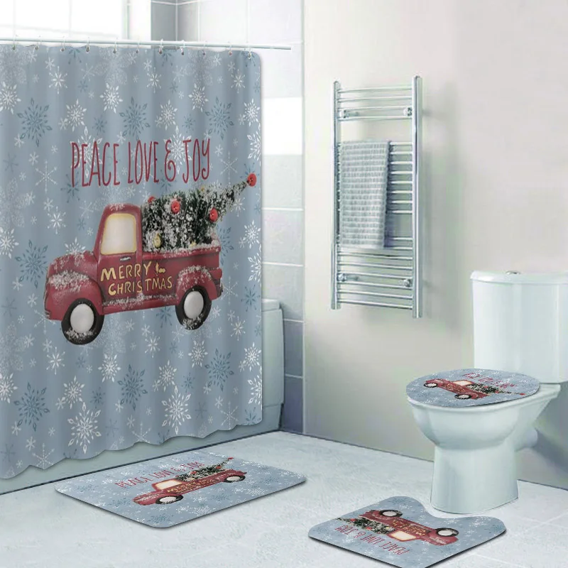 

Милый мир Любовь Радость красный грузовик Счастливого Рождества занавеска для душа и набор ковриков для ванной для детей коврик для ванной коврик ковер для крышки туалета