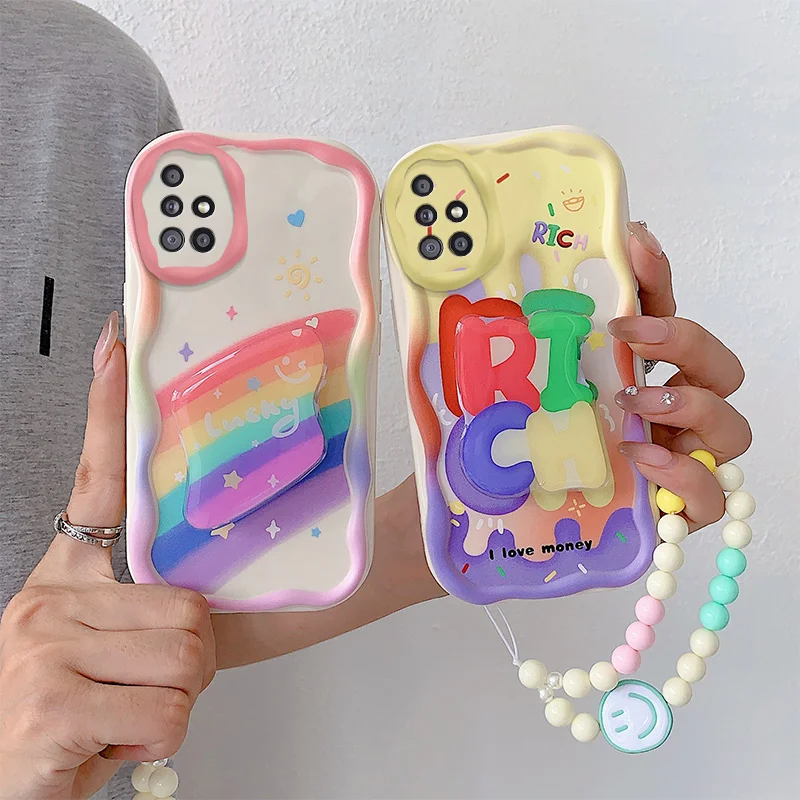 

Fashion Luxury Cute Doll Cartoon Bear Rainbow Phone Holder Candy Silicon Phone Case On For Samsung Galaxy A51 51 M40s Back Cover