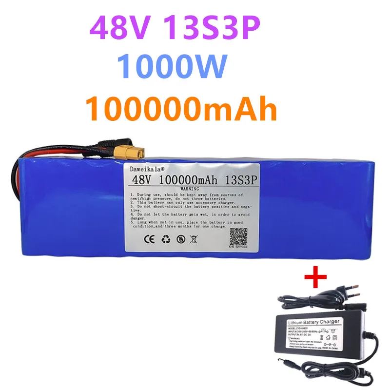 

2022 new 48V 100Ah 1000w 13S3P XT60 48V Lithium ion Battery Pack 100000mah For 54.6v E-bike Electric bicycle Scooter with BMS