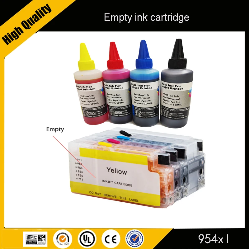 

Enkshop 954 954XL Refillable Ink Cartridge With Auto Reset Chip for Hp Officejet Pro 7740 8210 8710 8720 8730 Printer