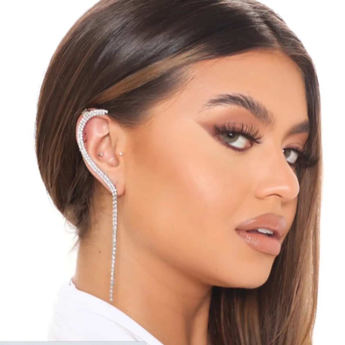 

1PC Long Tassel Clip Earrings for Women Ear Clips Without Piercing Sparkling Zirconia Ear Cuff Fashion Jewelry