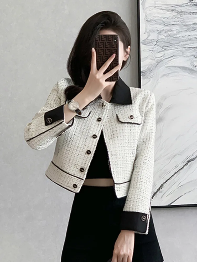 

High Street Korean Fashion Brand Tweed Jacket For Women 2023 Autumn Winter French Vintage Long Sleeve Woolen Short Coats Outwear