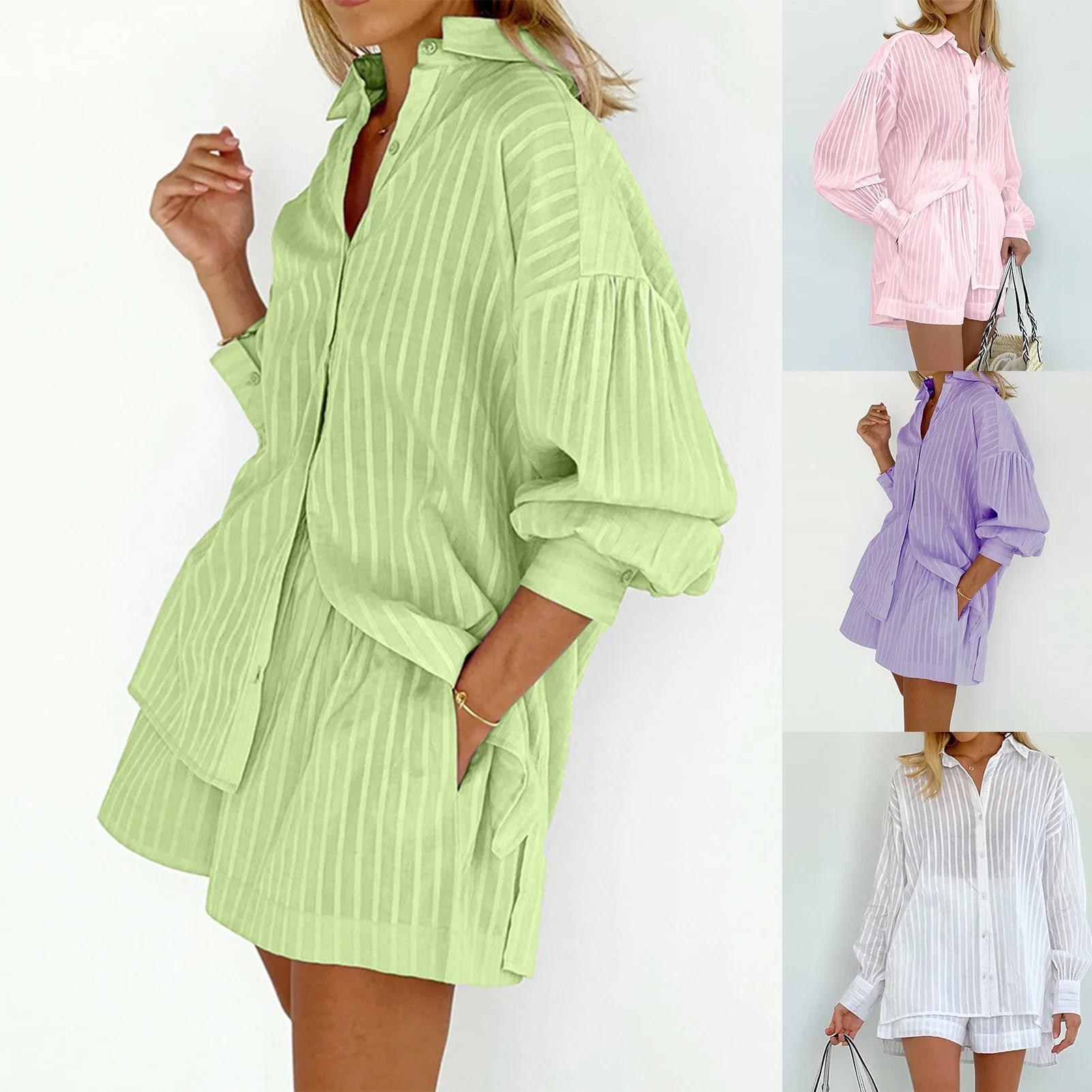 

Женский жаккардовый комплект из двух предметов, свободные шорты с длинным рукавом и рубашка, комплект из двух предметов, лето 2023