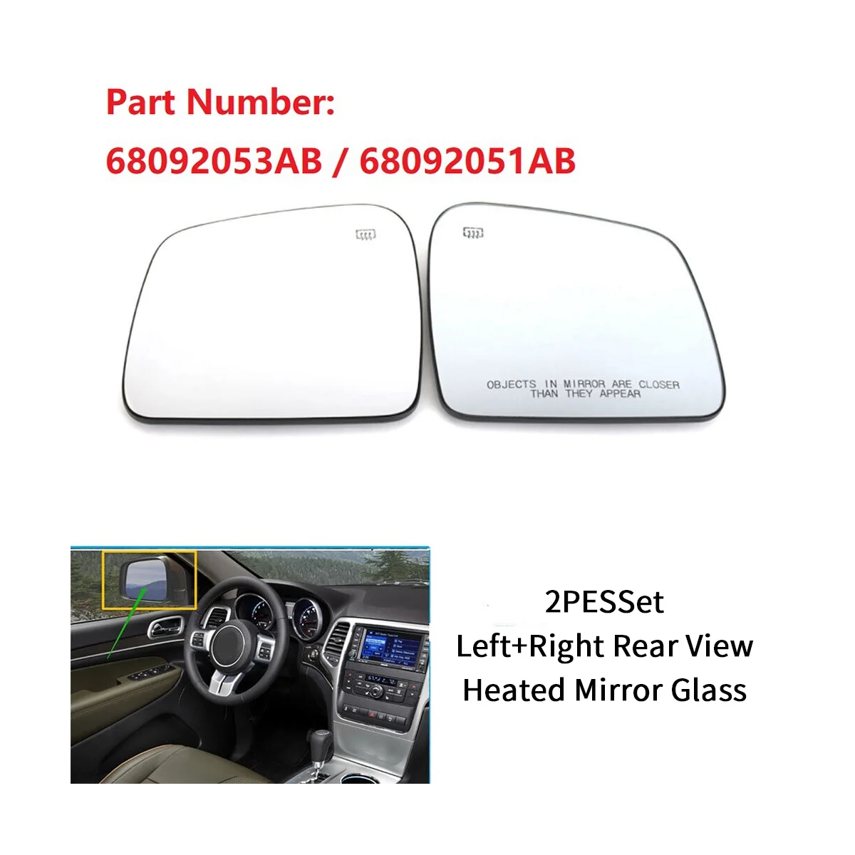 Зеркало заднего вида с подогревом для Dodge Durango Jeep Grand Cherokee 2011-2021 68092053AB 68092051AB 2 шт.