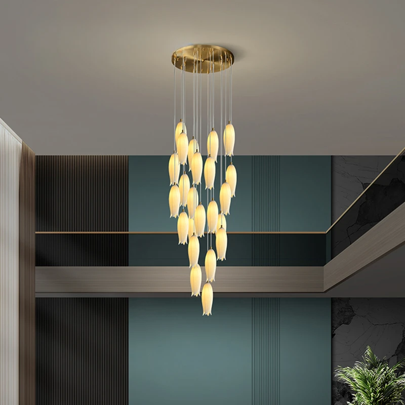 

Led Art Chandelier Pendant Lamp Light Room Decor Christmas Decoration Tulip Staircase Ceiling Villa Bedside Hotel Building