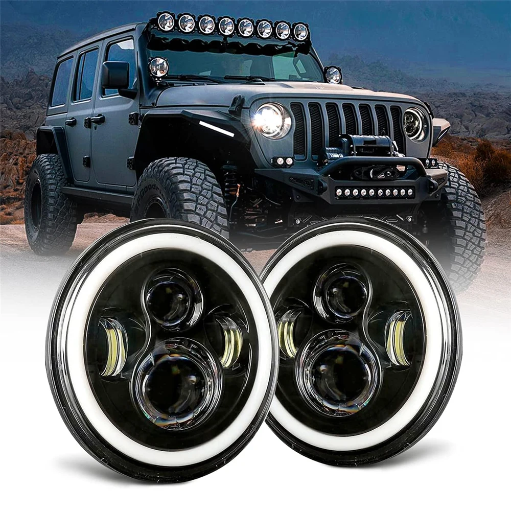 

7 inch led headlights Round 12v car led light DRL Angel Eyes Off Road Car Led Lamp for lada niva 4x4 UAZ Hunter Car Accessories