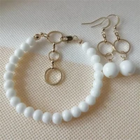2022 new women summer simple bohemian white beads splicing bracelet women geometric party white bead drop round earring jewerly