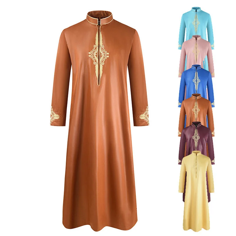 

Abaya For Men Arabic Islamic Pakistan Men's Robe Solid Embroidered Muslim Long Sleeve Robe Muslim Men Clothing Fashion