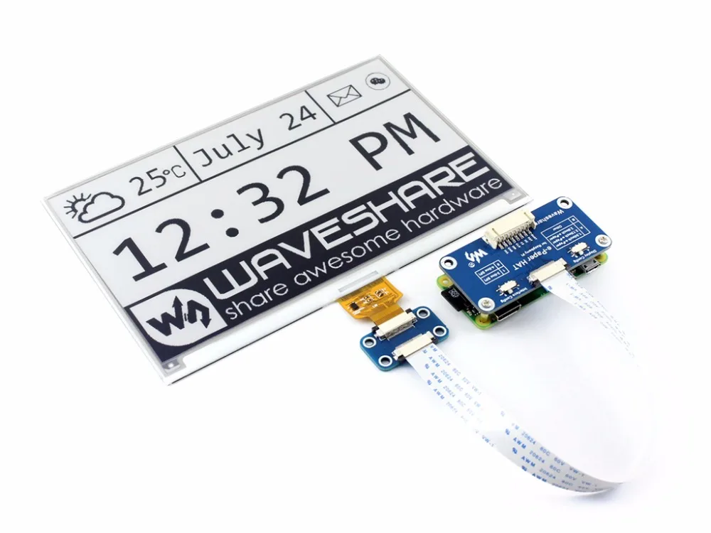 Фото Waveshare 800x480 7,5-дюймовый дисплей E-Ink HAT с электронной бумагой поддерживает Raspberry Pi STM32, двухцветный, со сверхнизким энергопотреблением №3