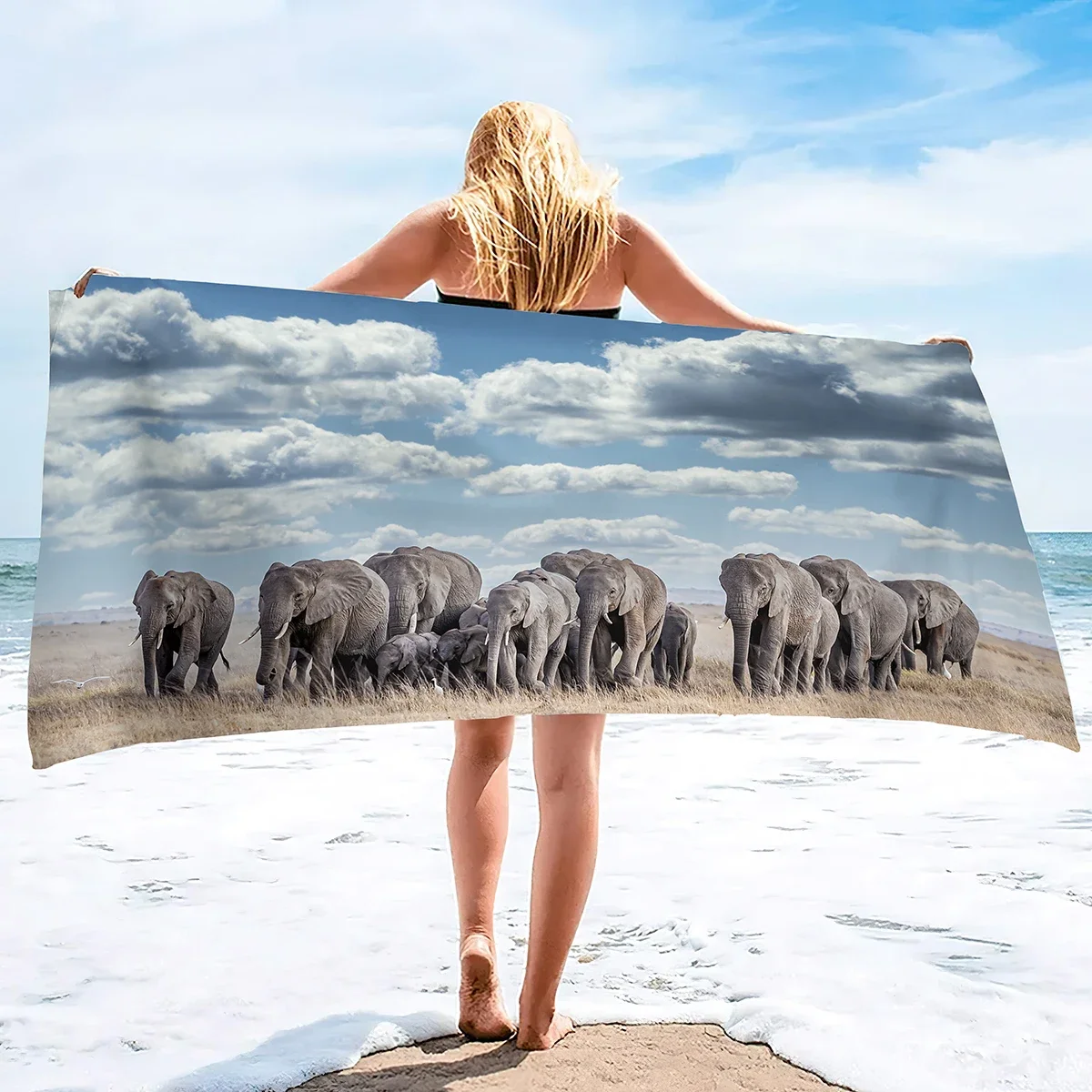 Фото Пляжное полотенце Custom Fantasy Elephant с принтом мужчины с фонарем, из микрофибры, без песка, быстросохнущее, мягкое, для путешествий и бассейна №4
