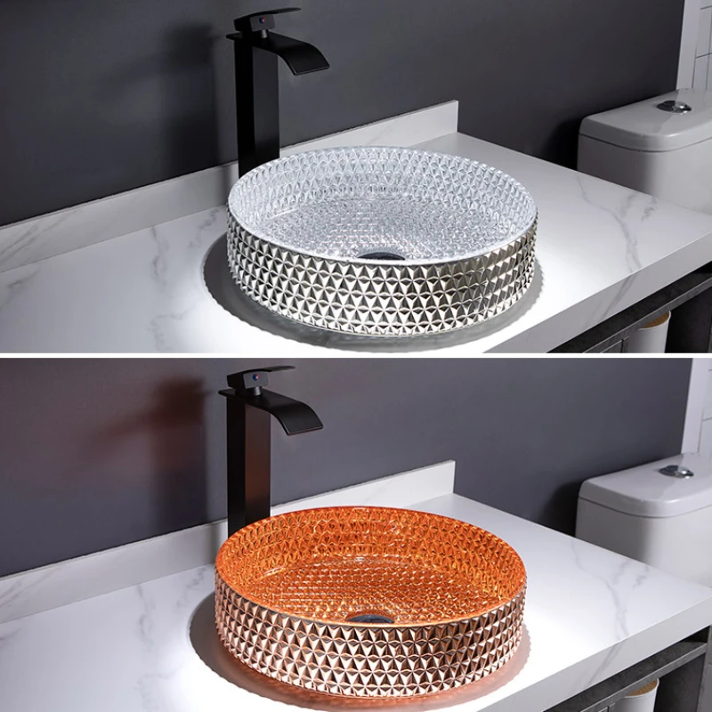 

Раковина из художественного стекла с гальваническим покрытием для ванной комнаты, раковина цилиндрической хрустальной столешницы, Соврем...