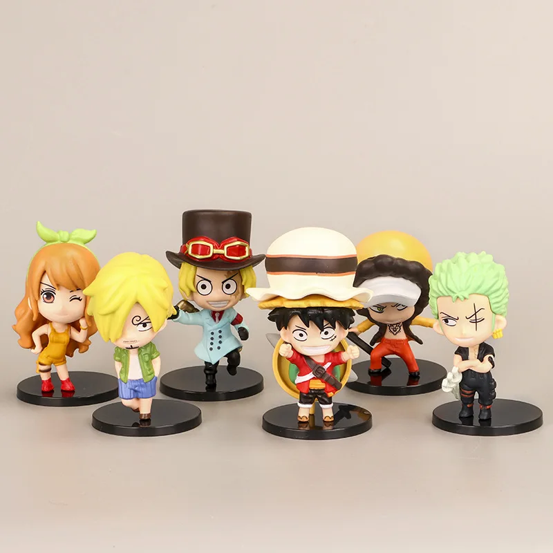 

10cm 6pcs/lot One Piece Luffy Zoro Nami Sanji Law Sabo action figure PVC Collection model home decoration table Car Cake decor