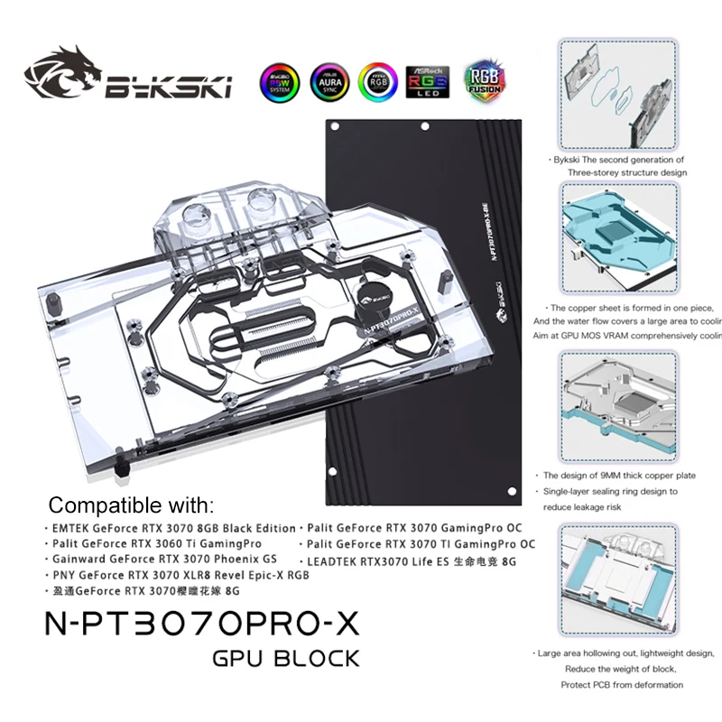 

Bykski N-PT3070PRO-X,GPU Water Cooling Block For Palit RTX 3070 3060Ti Gaming Pro OC Graphic Card,VGA Block,GPU Cooler