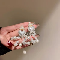 long tassel drop earrings korean style love heart pearl earrings for women girls statement jewelry gifts