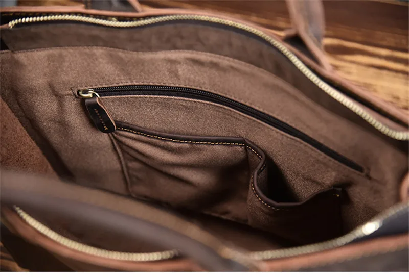 Retro high quality Crazy Horse cowhide men portable briefcase daily outdoor work 15 inch laptop computer shoulder messenger bag