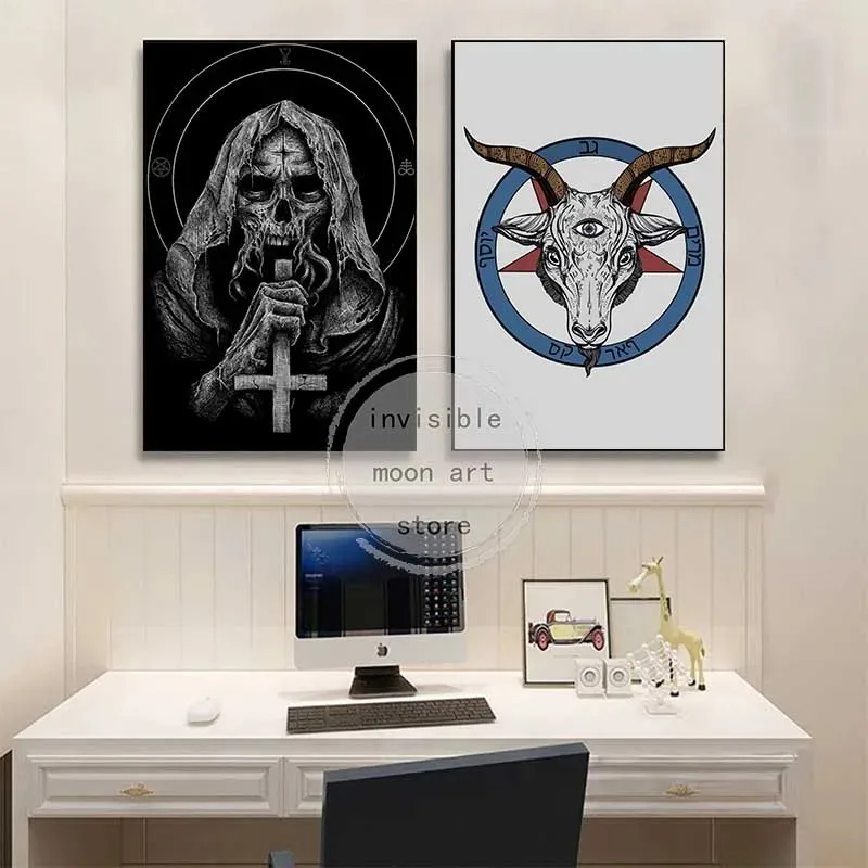 Абстрактная Черная Голова Демона Пентаграмма Козы Сатанинская Татуировка