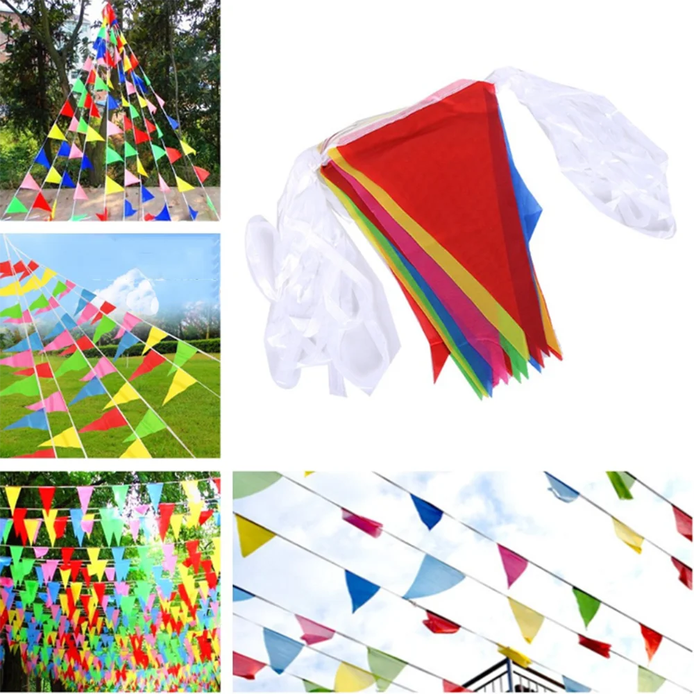 50/60pc Colorful Flags 30/40 Meters Handmade Fabric Bunting Flags Birthday Wedding Festival Pennant String Banner Buntings Decor