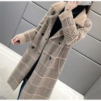 imitation mink cashmere coat mid long cardigan abrigos mujer inverno 2020 slim thick warm plaid jacket autumn overcoat outwear
