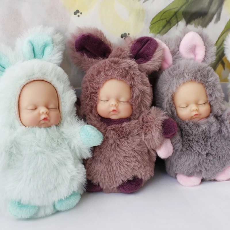 Sleeping Baby Keychain Soft Fur Small Cute Decorations Charm Accessories Keyring Decorative Toy for Backpack Purse QX2D