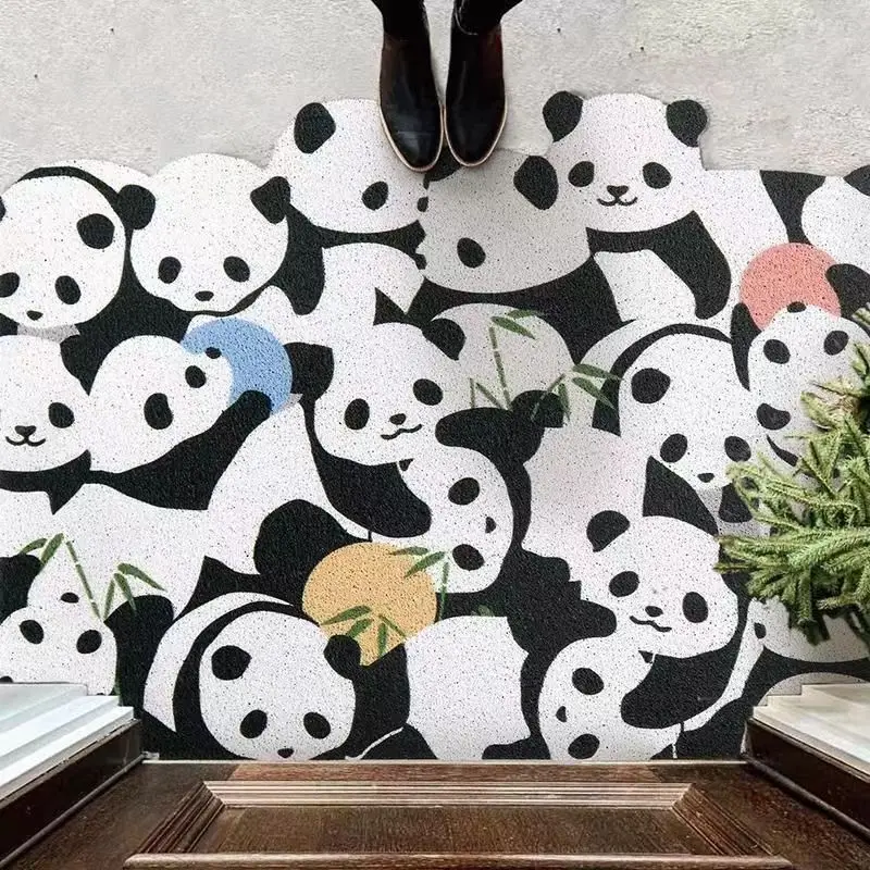 

Cartoon Many Panda Sand Scraping Door Entrance Doormat Hallway Bath Non-slip Rug Dust Removal Carpet Wire Loop Footpad Doormat