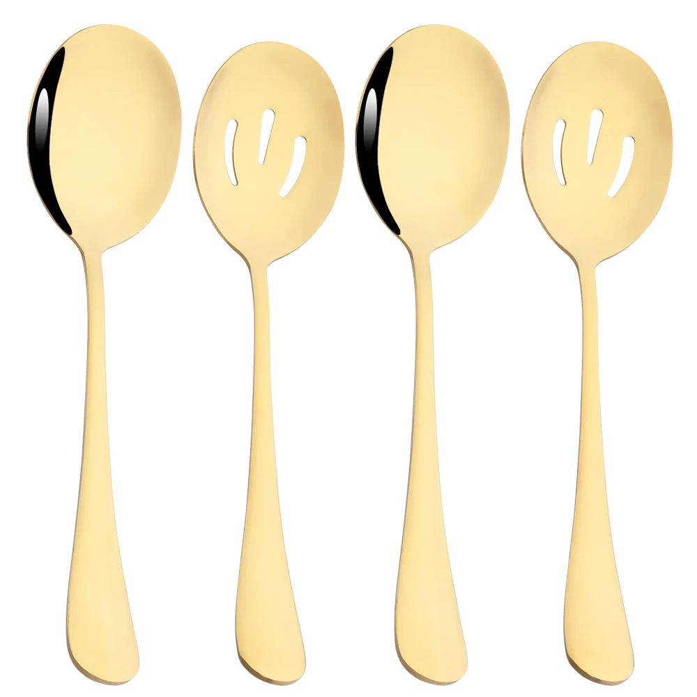 Gold Dinnerware Set 4Pcs Service Spoons Service Colander Sta
