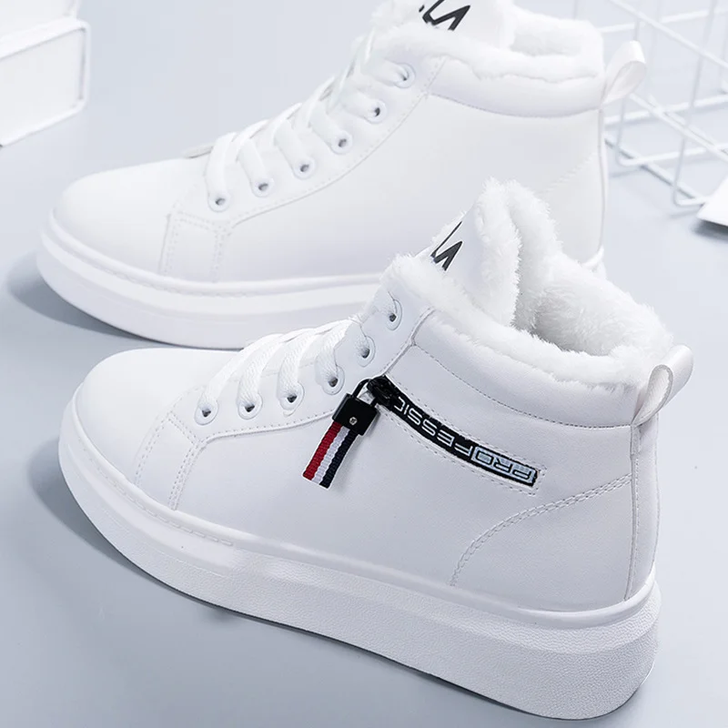 

2022 New Winter Women Ankle Boots Warm Plush Woman Vulcanized Shoes PU Walking Sneakers Casual Flats Ladies Shoes