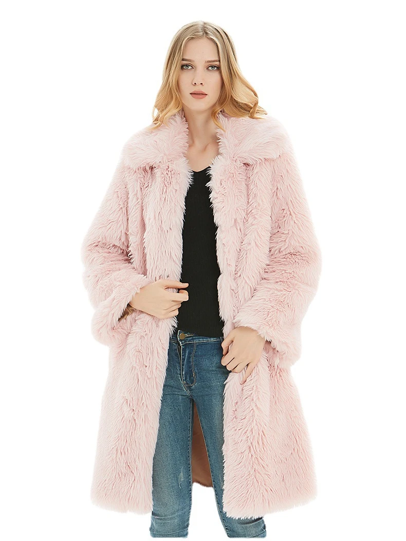Women's Imitation Fur Coat Autumn and Winter Women's Lapel Coat Plush Warm Coat Long Imitation Fur Coat Women Faux Fur Coat