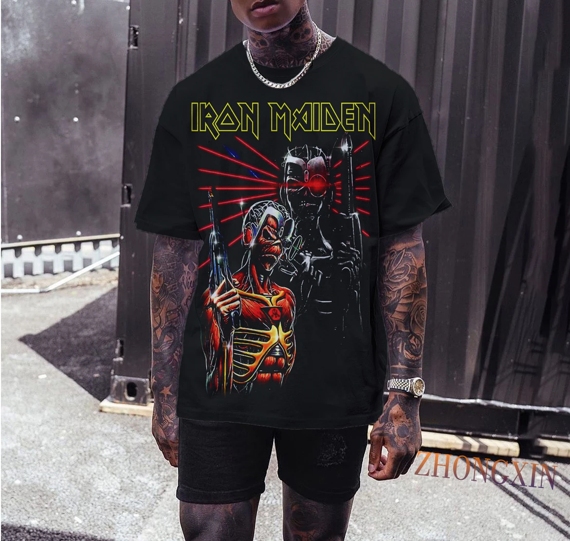 

New British Heavy Metal Iron Lady 3D Printing Men's Popular T-Shirt Rock Devil Super Energetic Children's Summer Short-Sleeved